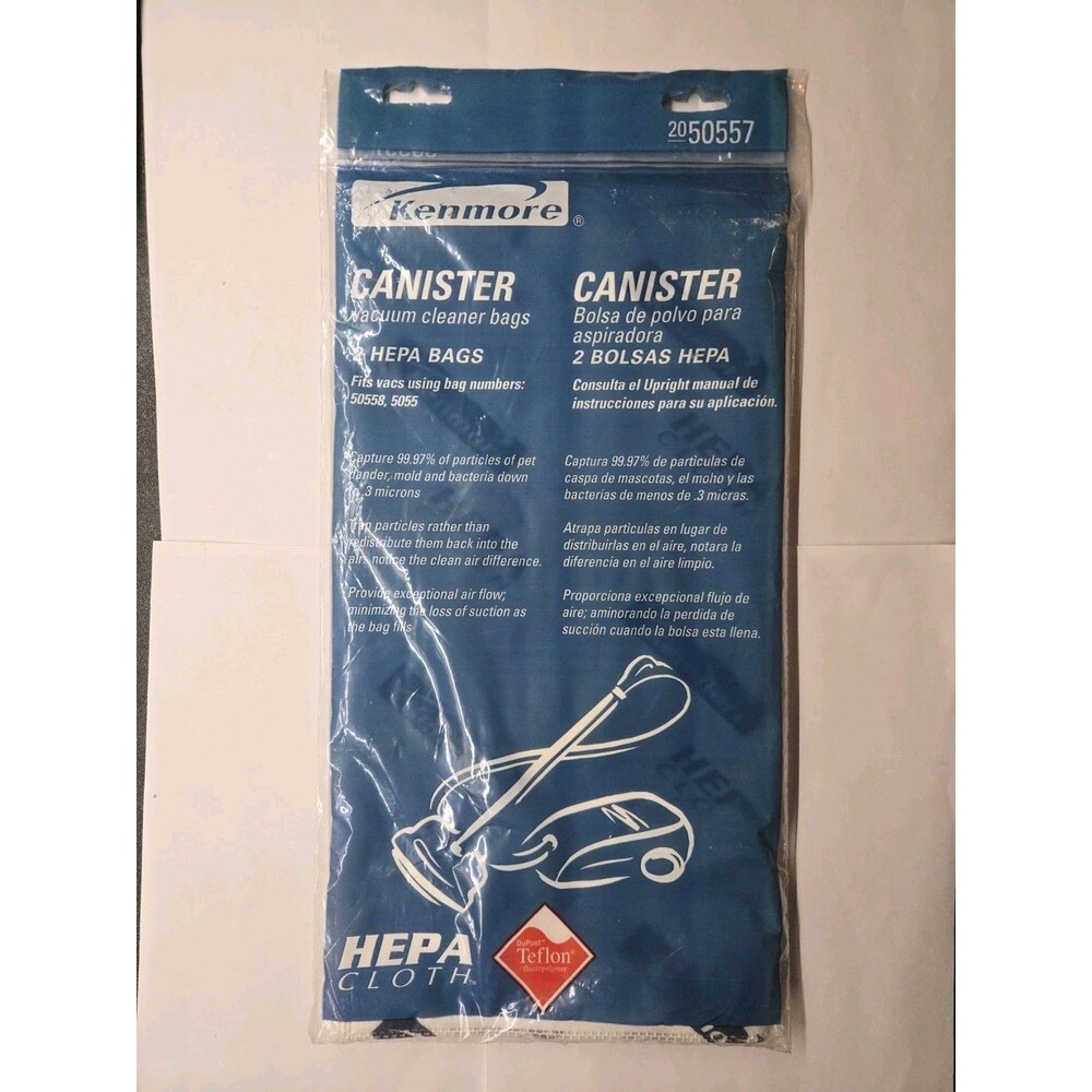 Kenmore Canister Vacuum HEPA Cloth Bags 20-50557 DuPont Teflon 50558 5055 2-Pack